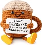 Birthday Gifts for Women Men Positive Crochet Coffee Cup Desk Decor–Cute Coffee Lover Gift for Best Friend Girlfriend Couple Wife Husband Anniversary Thank You