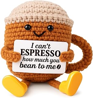 Birthday Gifts for Women Men Positive Crochet Coffee Cup Desk Decor–Cute Coffee Lover Gift for Best Friend Girlfriend Couple Wife Husband Anniversary Thank You