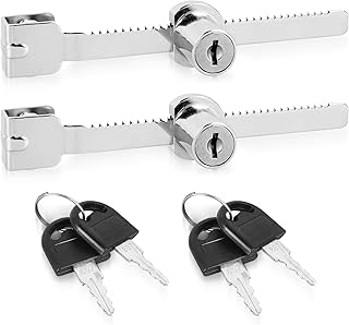 Sliding Glass Door Ratchet Lock with Chrome Finish Locks with Keys,Fits 4-8mm Glass, Secure Showcase Display Case Lock for Cabinets, Retail Stores & Home Use - 2 Pack