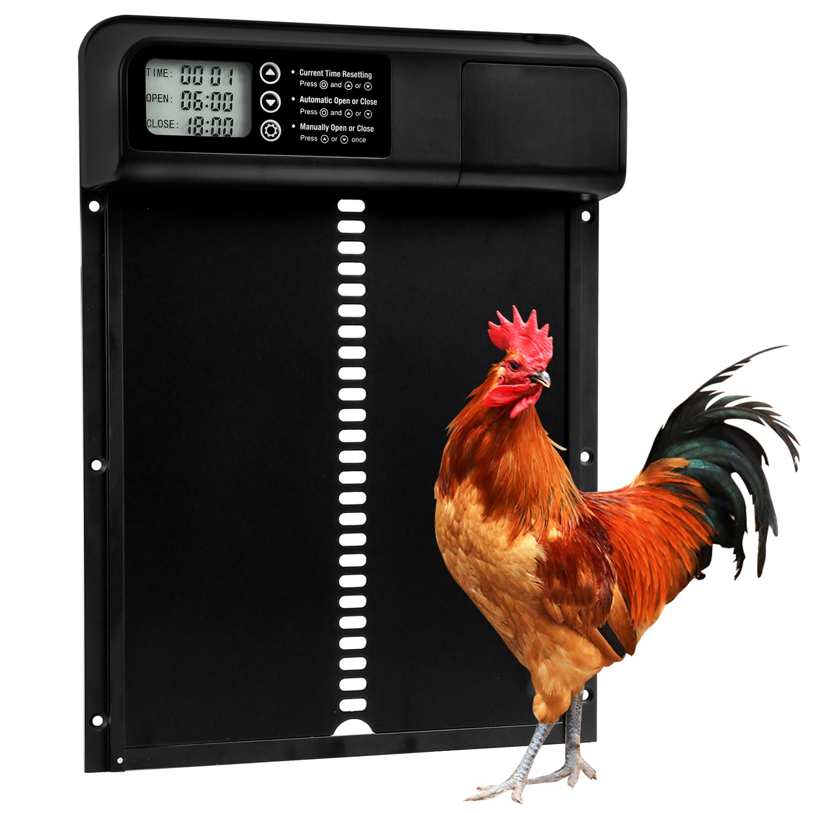 Seutgjie Puerta Gallinero Automatica con Temporizador y Pantalla LED Diseño Anti - Clip actualizado 2.0 accionamiento de batería de Puerta de Pollo de Aluminio