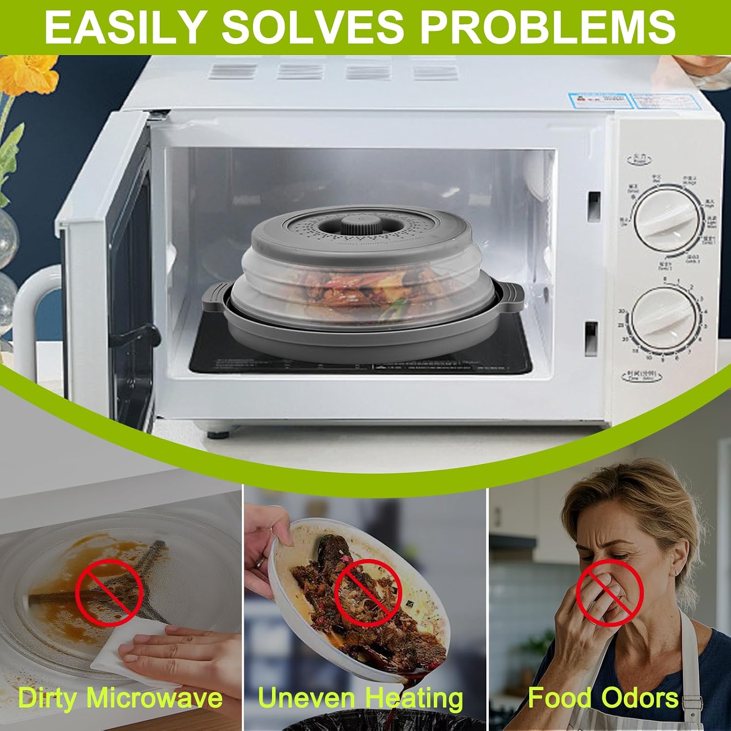 Microwave Splatter Cover & Anti-scald Plate,Collapsible Plastic & Silicone Microwave Cover for Food with Vented,Kitchen Dish Guard Cover for Meal Prep,Home Apartment Essential