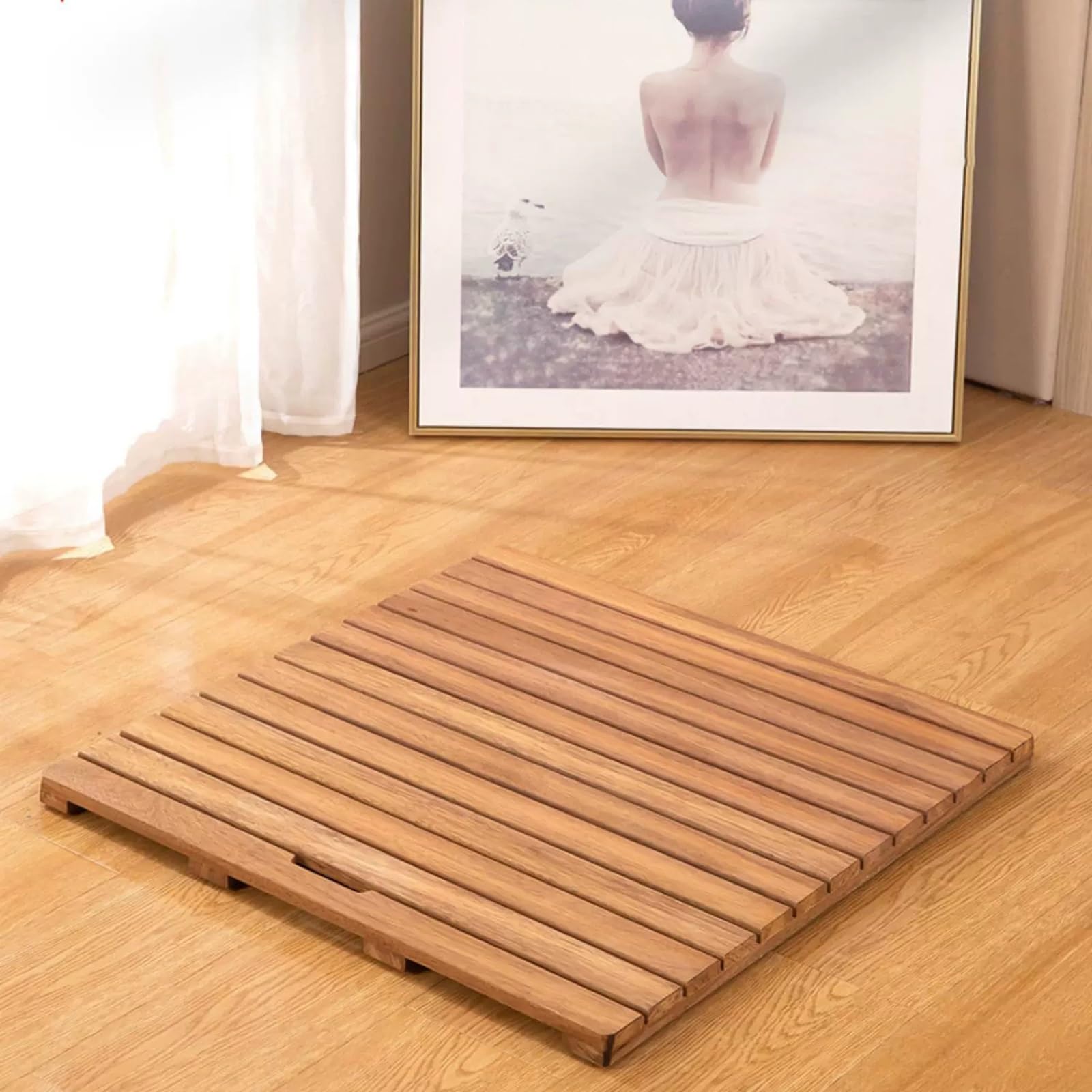 Alfombrilla de Ducha de Madera Resistente a La Intemperie, Alfombrilla de Baño Antideslizante Personalizable, Presenta un Diseño de Mango Portátil(40x70cm/15.7x27.6in)