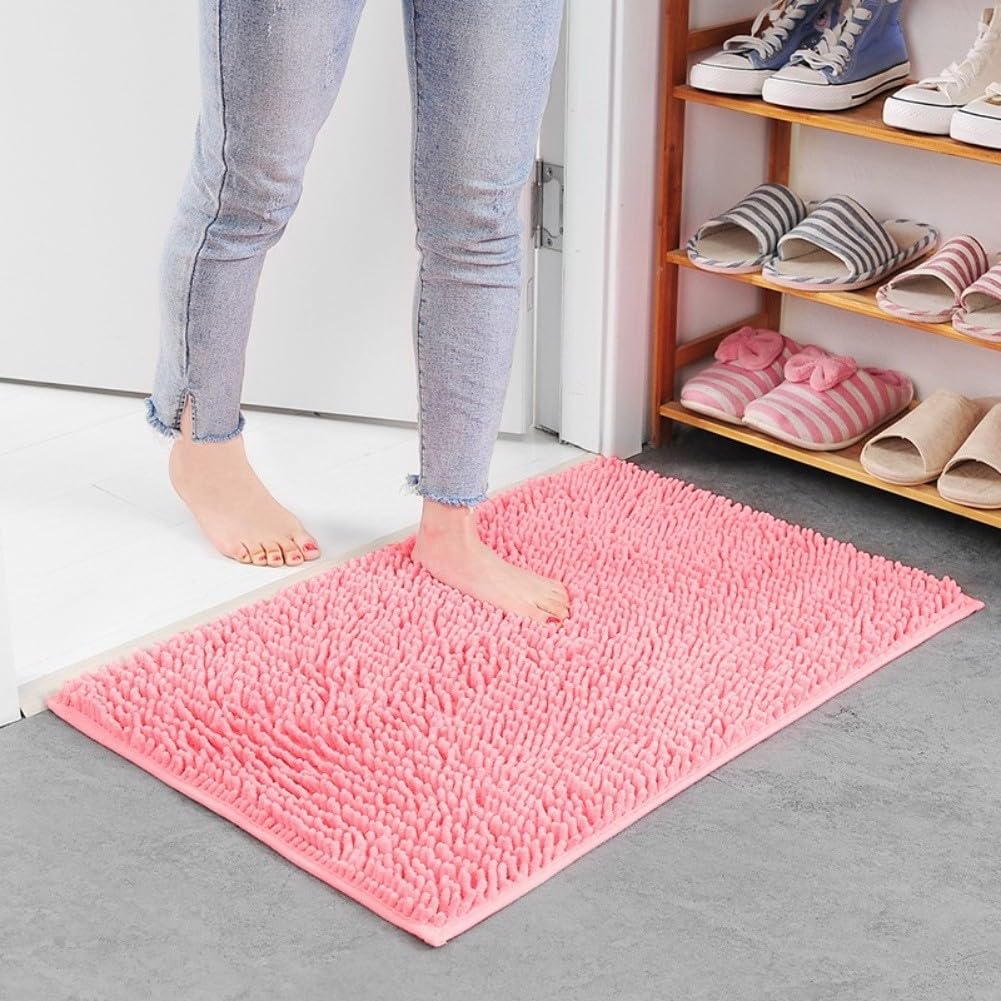 Tapis de bain chenille absorbant à poils longs - 60 x 40 cm - Antidérapant - Doux - Séchage rapide