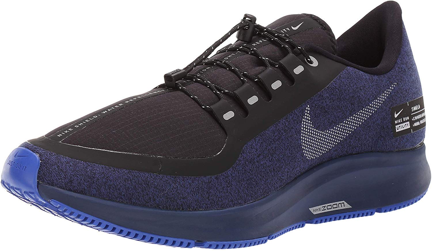 Nike Air Zoom Pegasus 35 Shield Men's Running Shoe Black/Metallic Silver-Blue Void 8.0