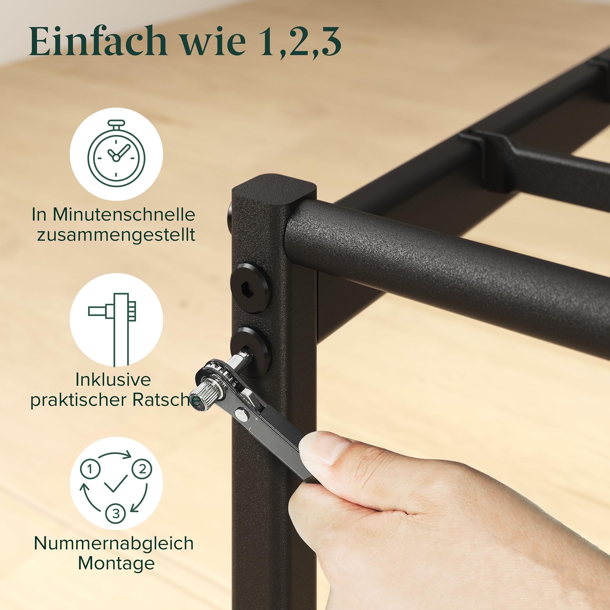 Zinus Elias Bettgestell 140x200 cm mit Moderne Kopfteil - Metallbett 140x200 mit Metall-Lattenrost - 30 cm Hohe Plattform mit Freiraum Darunter - Kein Boxspringbett Erforderlich - Schwarz