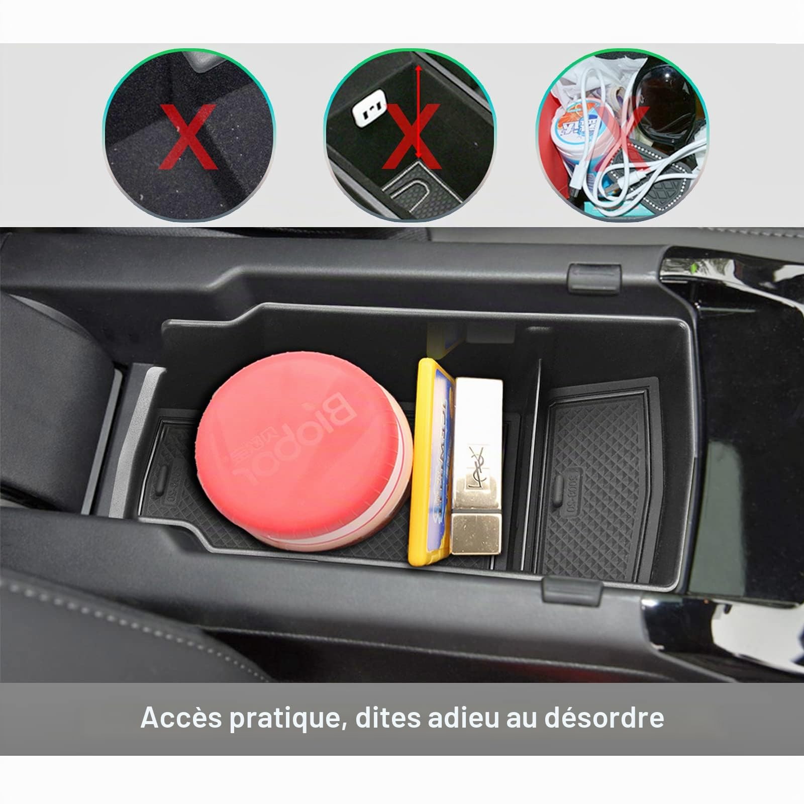 GAFAT Compatible avec Peugeot 208 e-208/2008 e-2008 Restyling 2025 2026-2020 Boîte de Rangement pour Accoudoir, Organisateur de Console Centrale, Peugeot 2008 Accessoires (Noir)