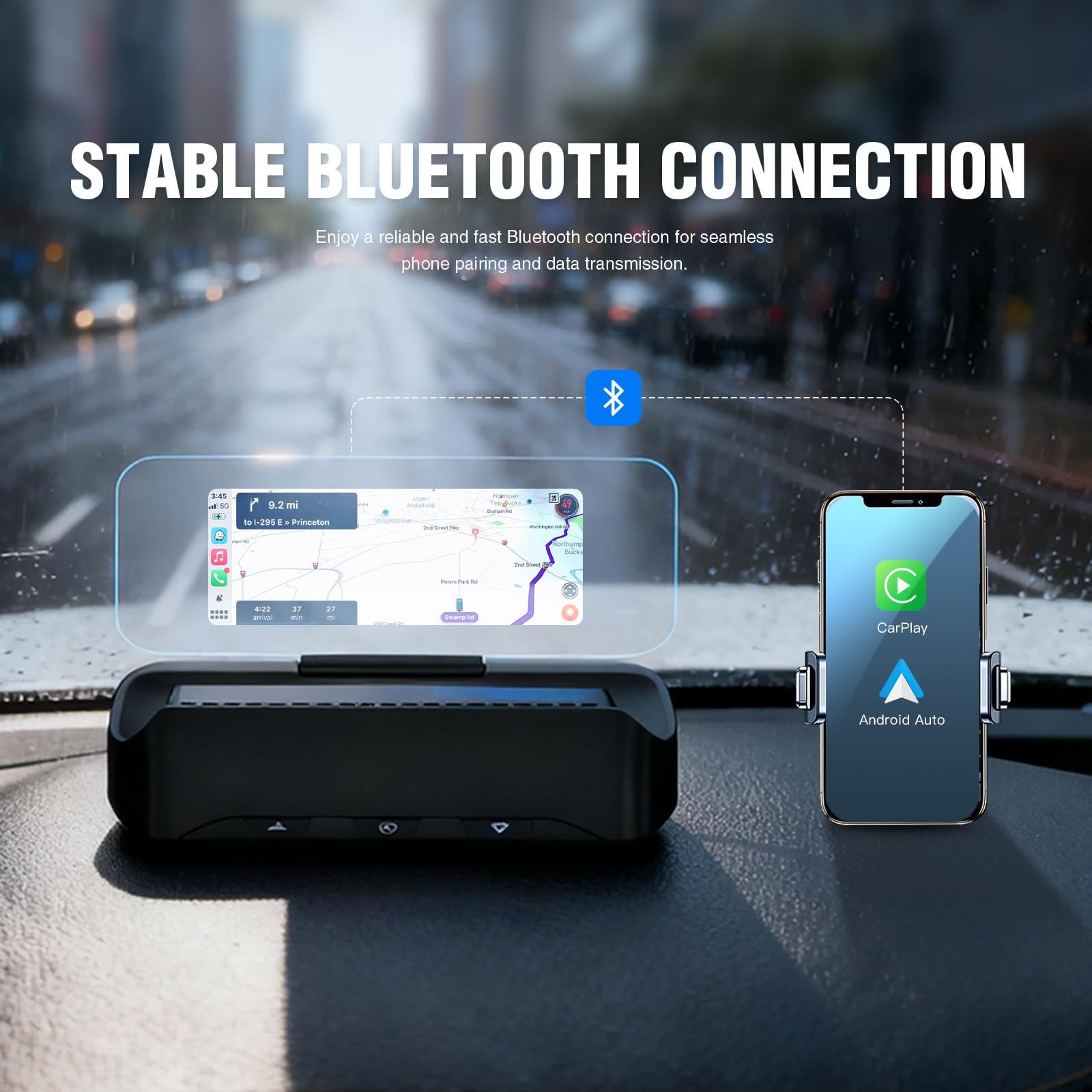 VIVIHUD V3-SE Wireless CarPlay Android Auto Car HUD Head-Up Display Cluster Bildschirm HD Bildreflektor Bluetooth OBD2 GPS Tachometer Plug-and-Play Intelligente Automatische Helligkeit