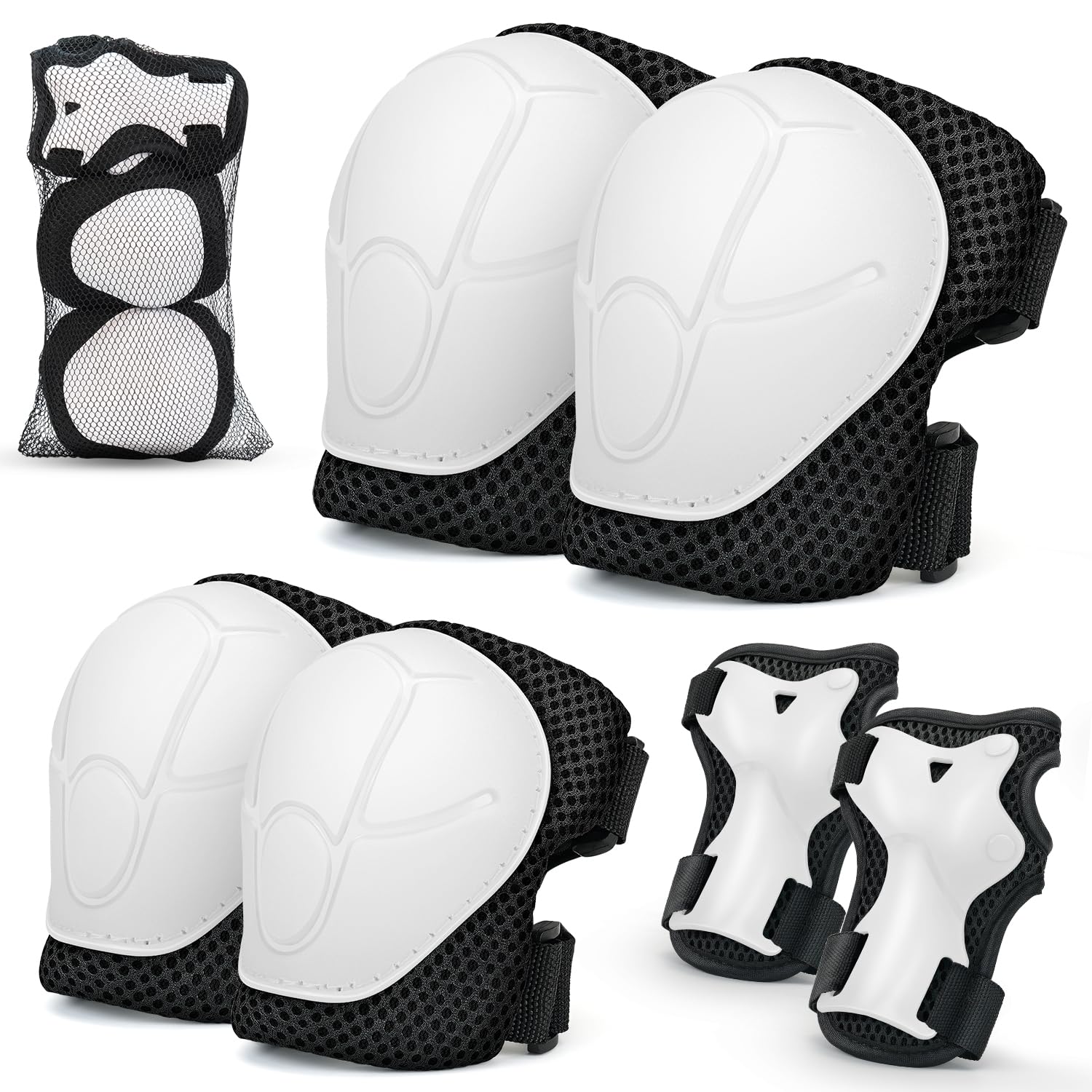 Kids Knee And Elbow Pads ,6pcs Wrist Guard Knee And Elbow Pads for Children Kids Sports Protective Gear Set including Mesh Bag for Skateboard Roller Skating