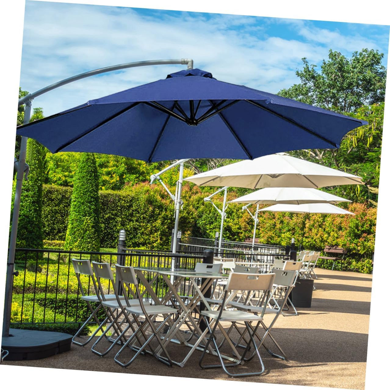 Mipcase Replacement Canopy for Patio Umbrella 2.7m 8-rib Outdoor Yard Umbrella Fabric Top Cloth Navy Color Sun Protection Waterproof