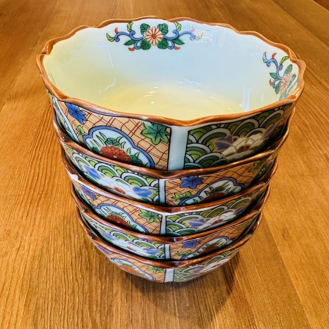 Amazon.co.jp: 有田焼 西雲 鍋島地紋 5客 小鉢 11.5㎝ 青梅波 牡丹