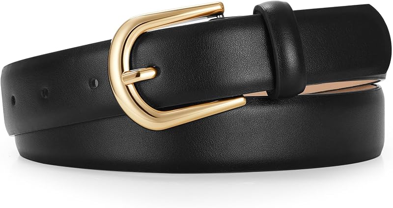 Leather Belt Women Belts for Jean Pants with Gold Buckle Fashion Ladies Waist Belt