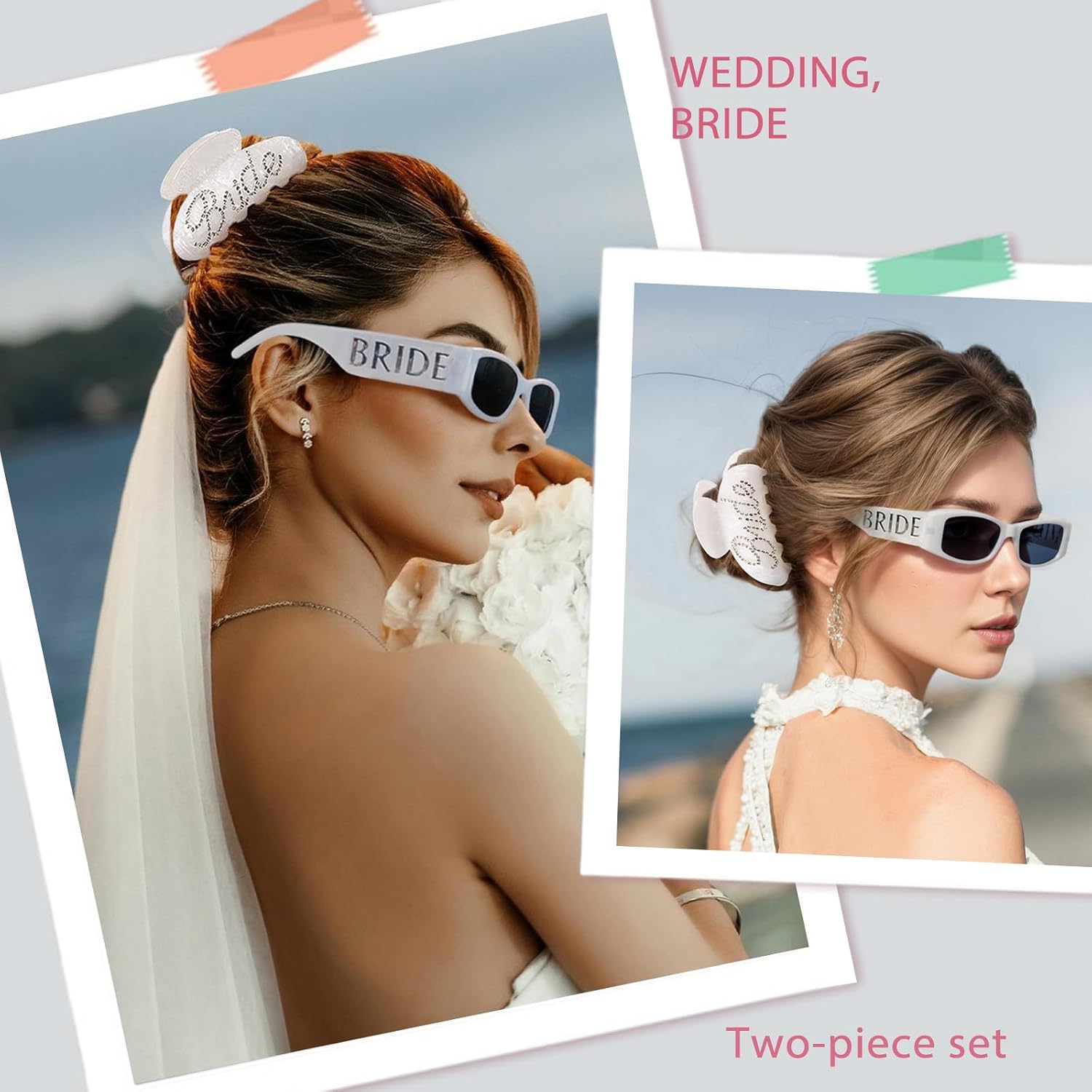 SHENYI Bride Sunglasses and Bride Claw Clip - Bachelorette Party Set | White Marble Sparkle Sunnies, Bach Decor Bridal Shower