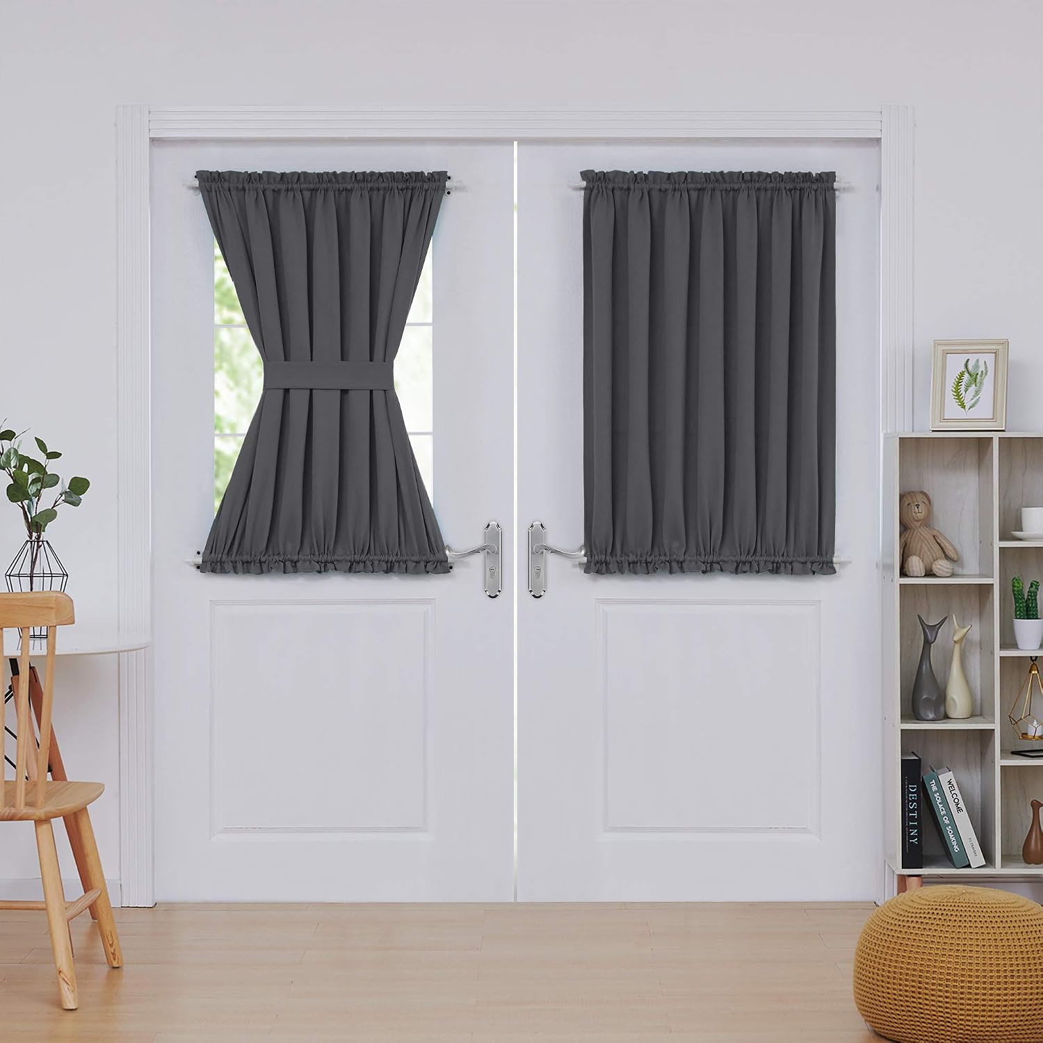 Deconovo Door Curtains Thermal Insulated Blackout Curtain Door Window Panel Curtain 54x40 Inch Dark Grey 2 Panels