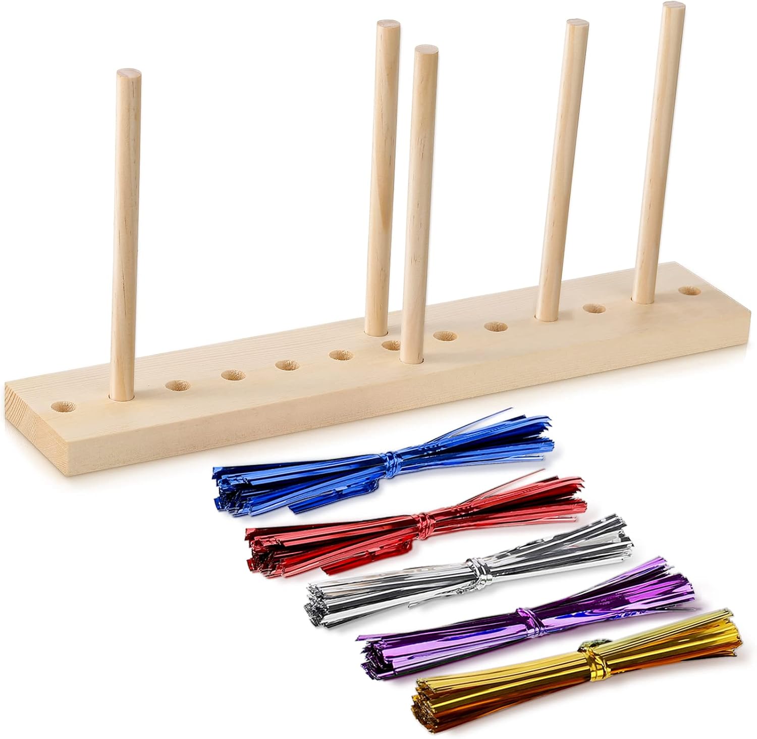 WILLBOND Bow Maker for Ribbon Wreath Wooden Maker Tool with U-Shaped Scissor and Twist Ties for Making Bows DIY Crafts Christmas Party Decorations Hair Corsages(Gold, Silver, Rose, Purple, Blue)