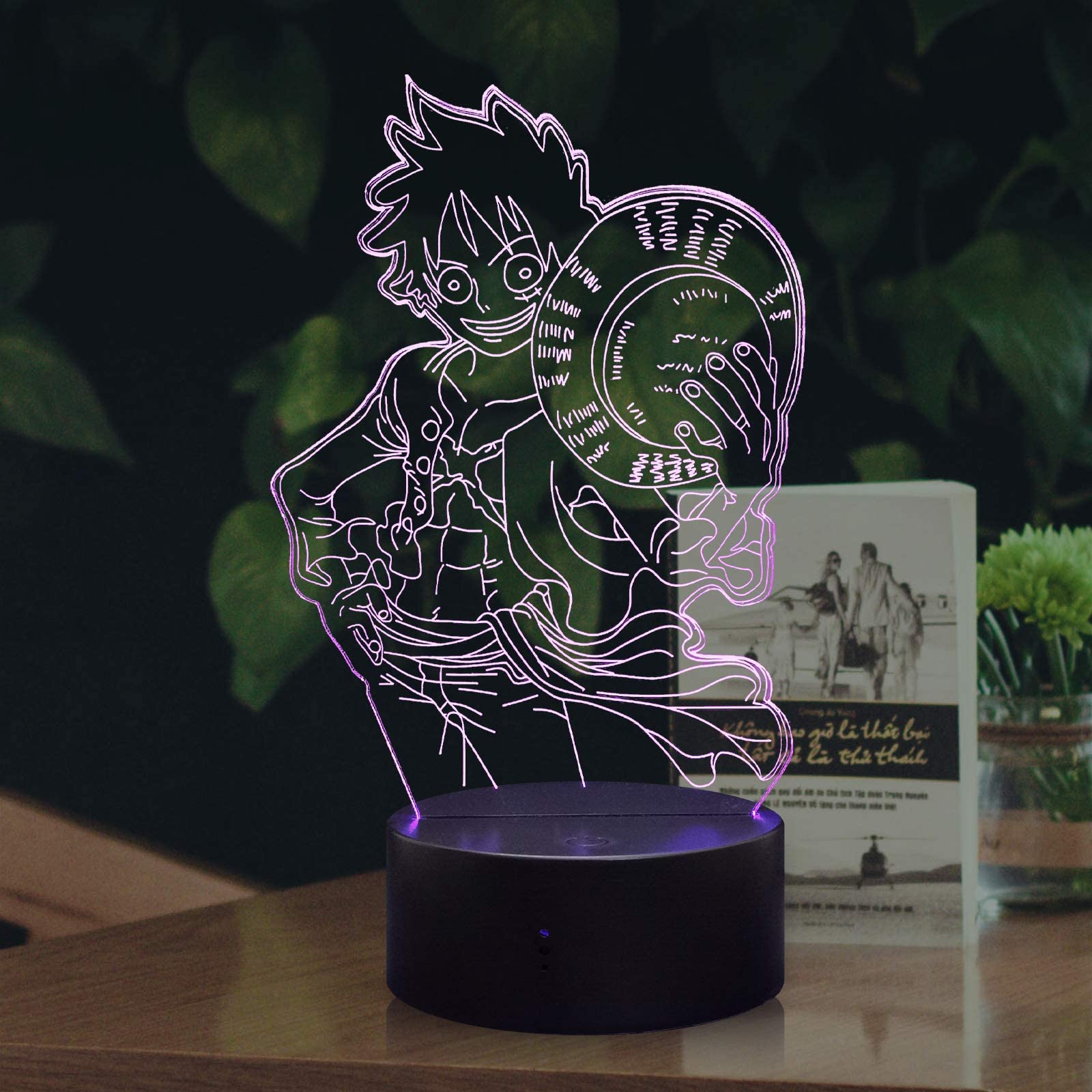 althiqahkey 3D LED Night Light Japan Anime One Piece Monkey D Luffy Cool 16 Color Change Remote Contol Desk Table Lamp Fans Party Decor Bedside Sleep Nightstand Lamp
