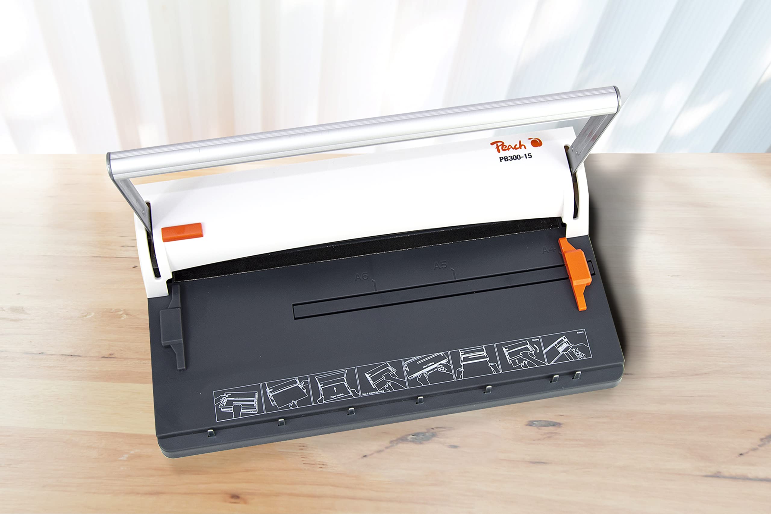 Peach PB300-15A Wire Binding Machine | Raccoglitore a filo personale più vicino DIN-A4 | Lega 60 lati | Include 34 pettini per rilegatura da 8 mm | Capacità di punzonatura di 6 fogli