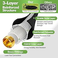 Vista 3 de SPECILITE Manguera de jardín de 3/4" 25 pies con boquilla de alto flujo, manguera de agua de goma híbrida flexible resistente para exteriores