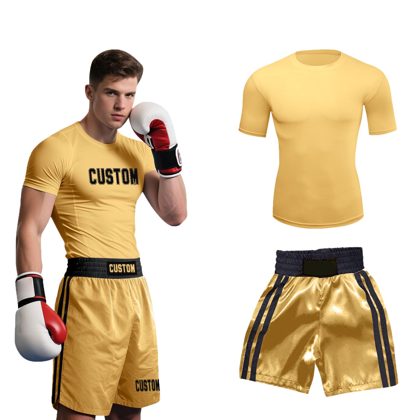 Personalised Boxing Uniform Custom Name & Pattern Top with Fight Trunks for Men's Women's Kids Lightweight Anti-Tear Fabric with Adjustable Waist for Muay Thai MMA Tranning