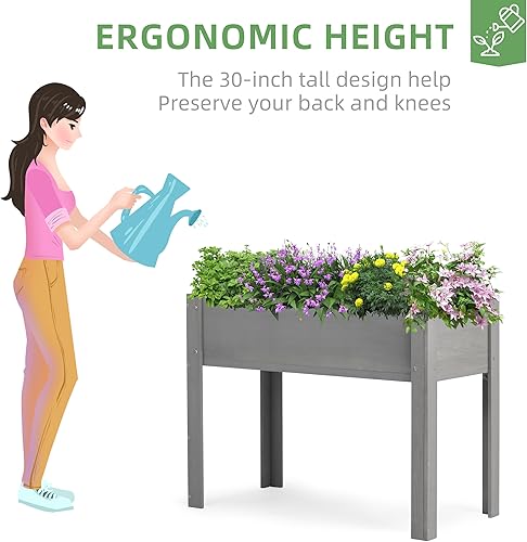Miniatura 19 de Cama de jardín elevada de 31 x 16 x 31 pulgadas con patas, maceta de madera elevada para plantas al aire libre, flores, frutas, verduras y hierbas