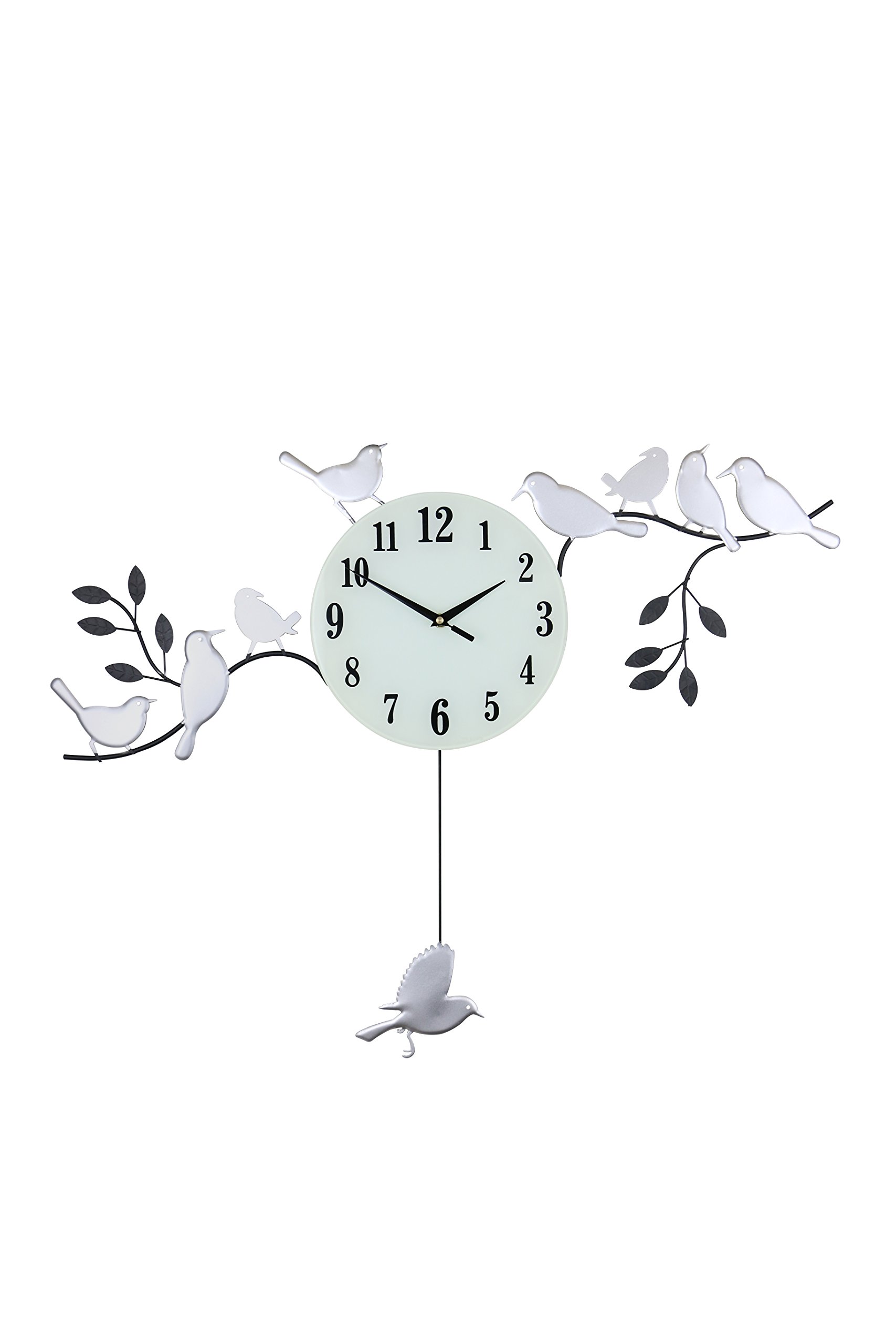 ThreeStar Birds on a Branch Metal Pendulum Wall Clock with Swinging Pendulum