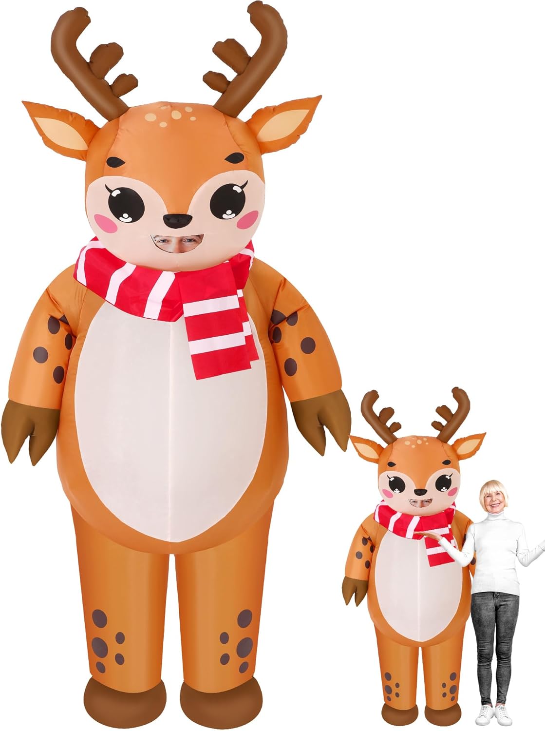 Soulchen 6.5 ft Christmas Inflatable Reindeer Costume Adult Outdoor Blow up Elk Deer Costumes Holiday Funny Inflatable Christmas Costume for Women Men Xmas Cosplay Party Halloween Cosplay