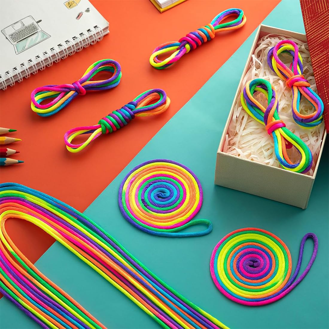 12 Pezzi Rainbow Rope, Giochi Di Corda Mano Bambini,Finger Twist Gioco A Filo, Gioco del Dito della Stringa,Giochi Con Corda per Dito,Ottimo Come Piccolo Regalo,Lunghezza 165cm