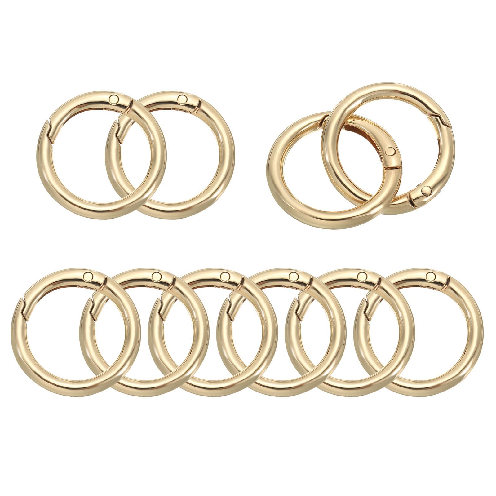 TOP-VIGOR Spring O Ring Clips, 33mm Round Carabiner Ring, Spring Keyring Clip Zinc Alloy Snap Rings for Bags, Keychains, Dog Collars, DIY Crafts & Jewelry Making, 10 Pcs Gold Tone