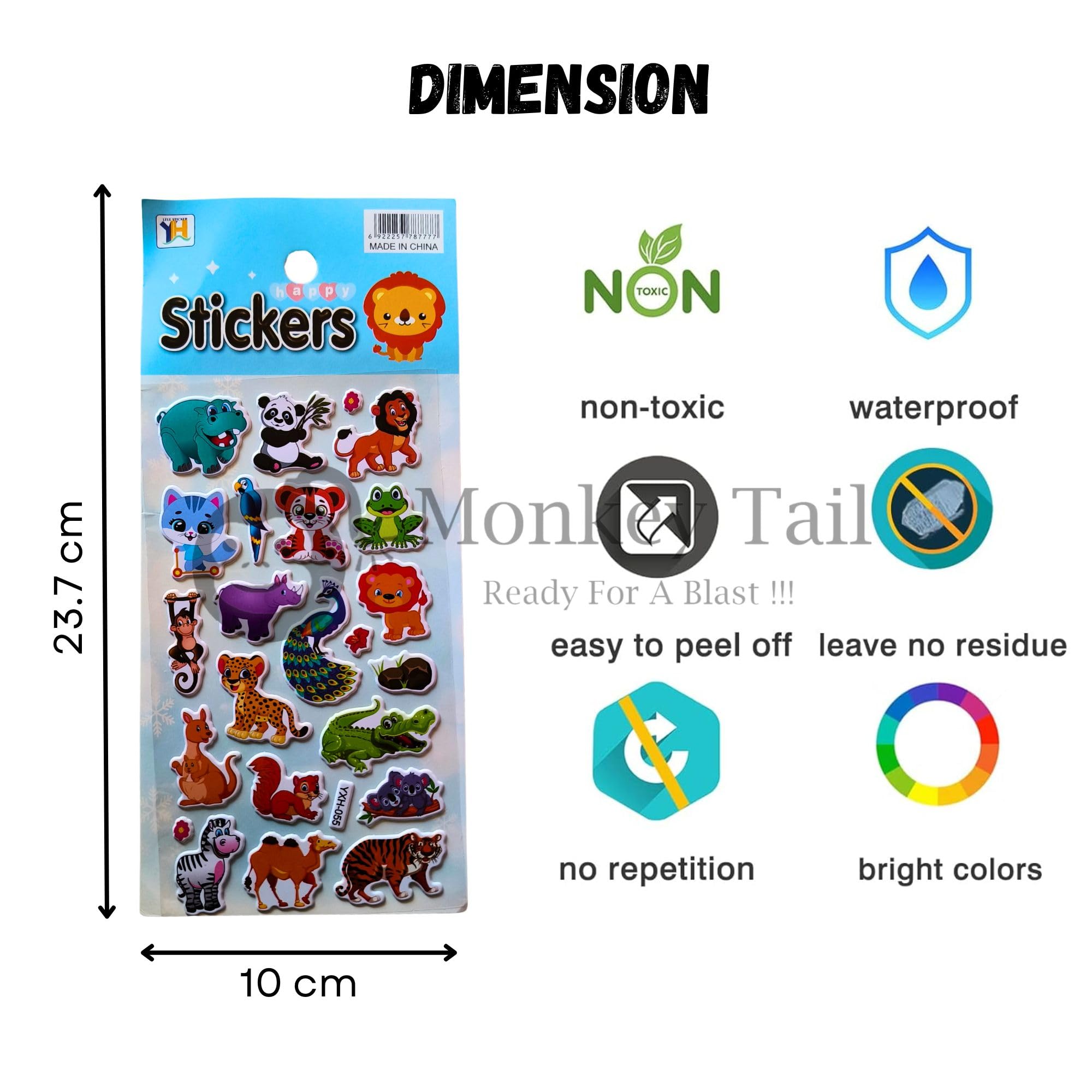 MONKEYTAIL Cute Animal-Themed Puffy Stickers as Birthday Return Gift for Kids| Set of 10 | Foam Stickers for Crafting, Scrapbooking, Pinata Fillers, and Wall Decorations