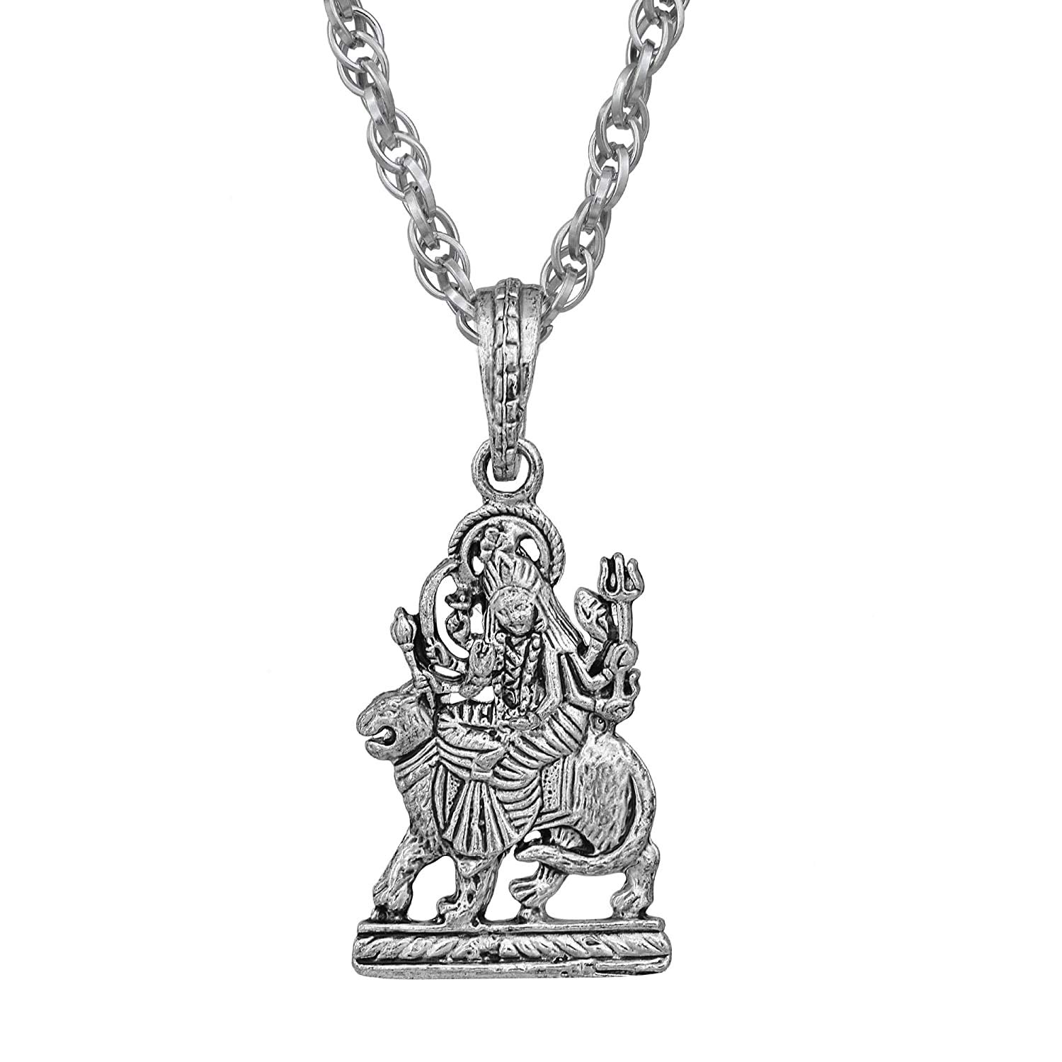 � Silver Plated Sherawali MATA Durga Pendant Hindu God Jai MATA Di Religious Locket Pendant Spritual Locket Necklace for Men/Women-image-40