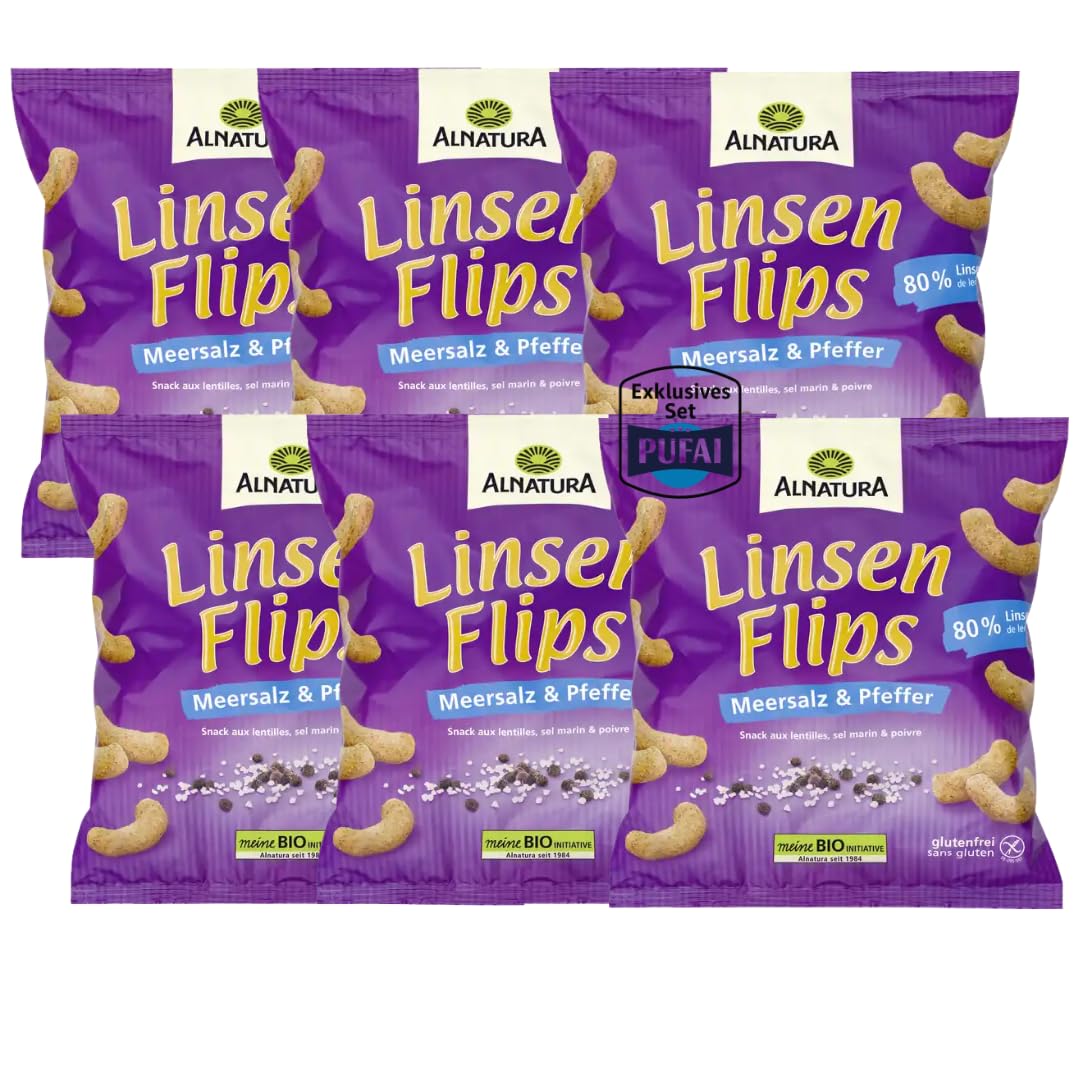 Linsen Flips mit Meersalz & Pfeffer – 75 g – 6er Pack – Knuspriger Linsensnack | Proteinreich & würzig