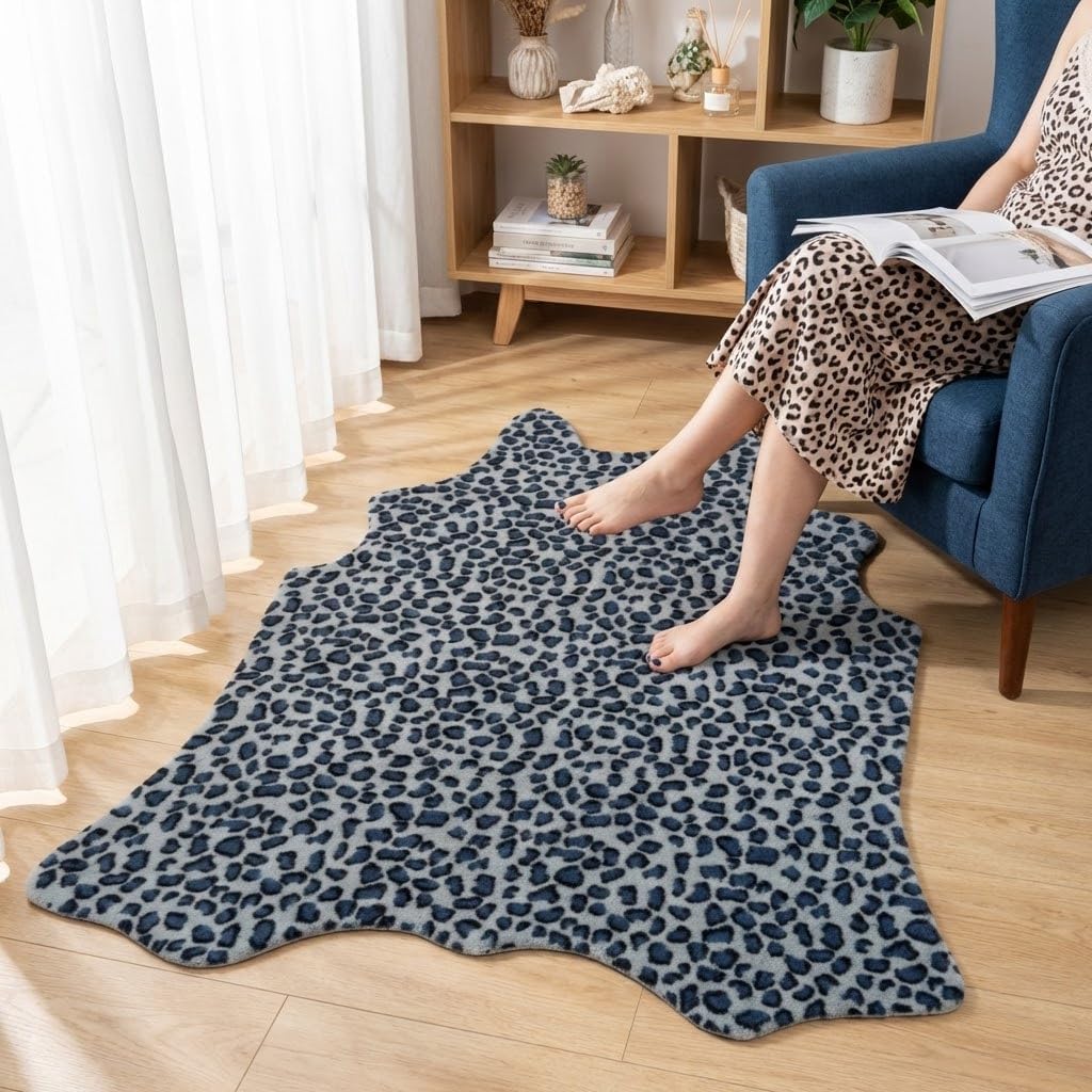 MustMat Faux Leopard Rug - Cheetah Print Rug,Area Rugs Western Decor (Gray/Blue, 2'7" x 3'11")