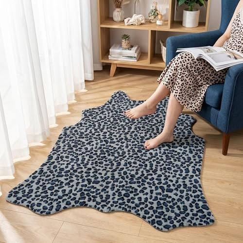 MustMat Faux Leopard Rug - Cheetah Print Rug,Area Rugs Western Decor (Gray/Blue,