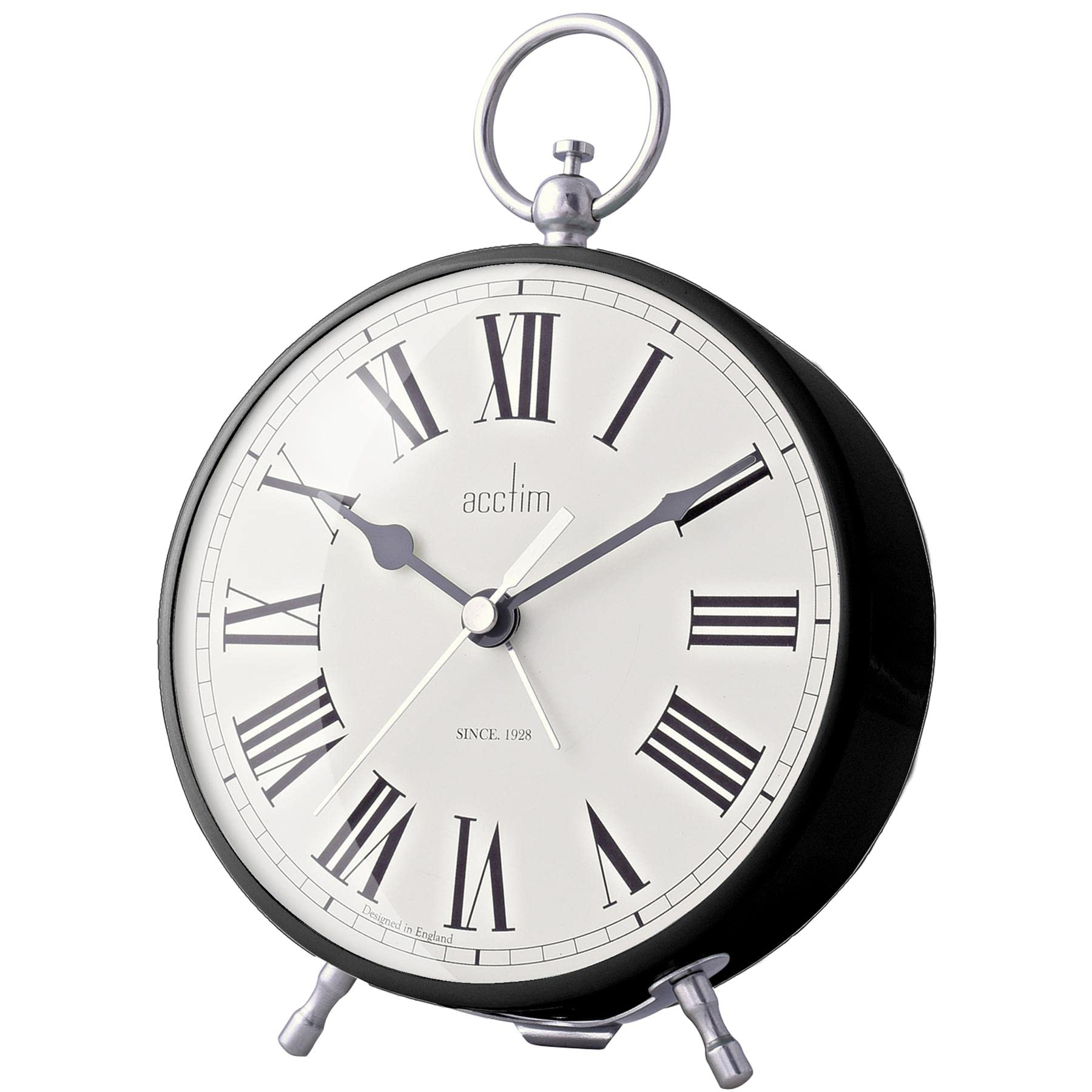 Acctim Harris Alarm Fob Style Clock in Black, 17.5cm high x 12.5cm wide