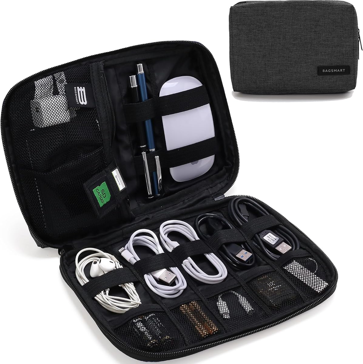 Travel Electronics Organizer, Phone SD Card, Men Women, Black | Travel Cord Organizer, For Travel Essentials, Cable Organizer for Phone & SD Card, For Men & Women