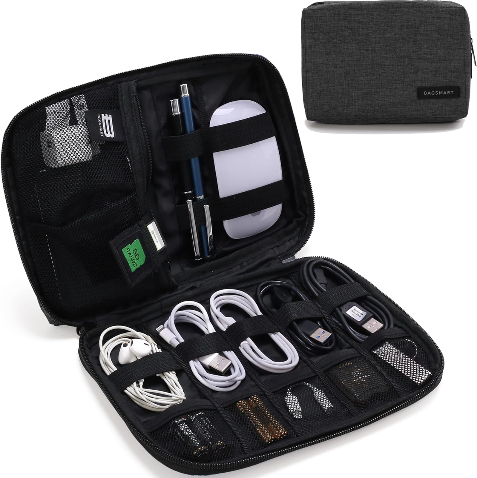 Electronics Organizer Travel Case, Small Cord Bag for Travel Essentials, Tech bag for Men Women, Cable Organizer for Phone, SD Card, Black