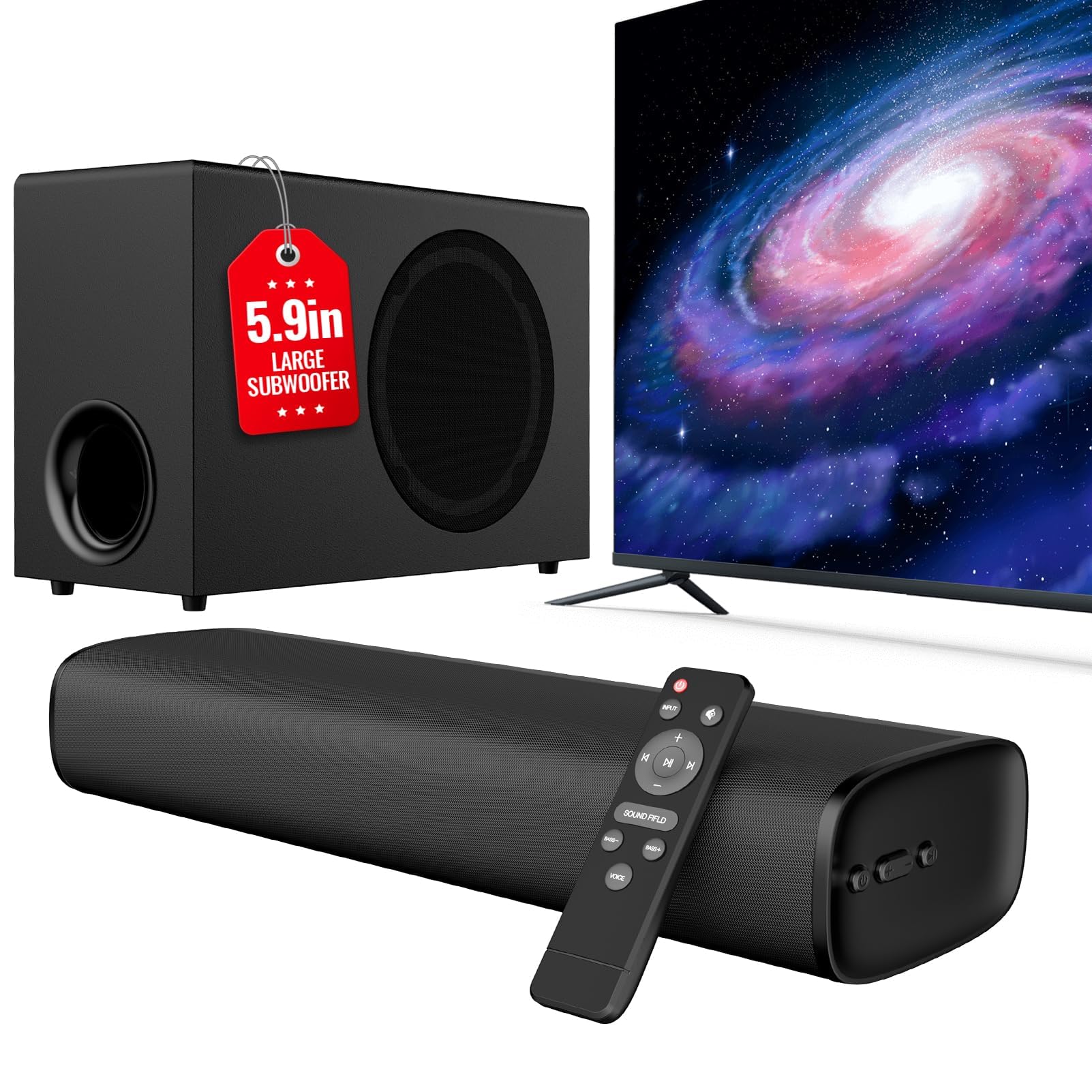 Upgraded Sound Bar for TV with 5.9inch Big Powerful 110W Subwoofer, Deep Bass, Bluetooth 5.4, ARC/Optical/AUX/Bluetooth Connect, Surround Sound System for PC/Gaming/Projectors/Gift Pcs