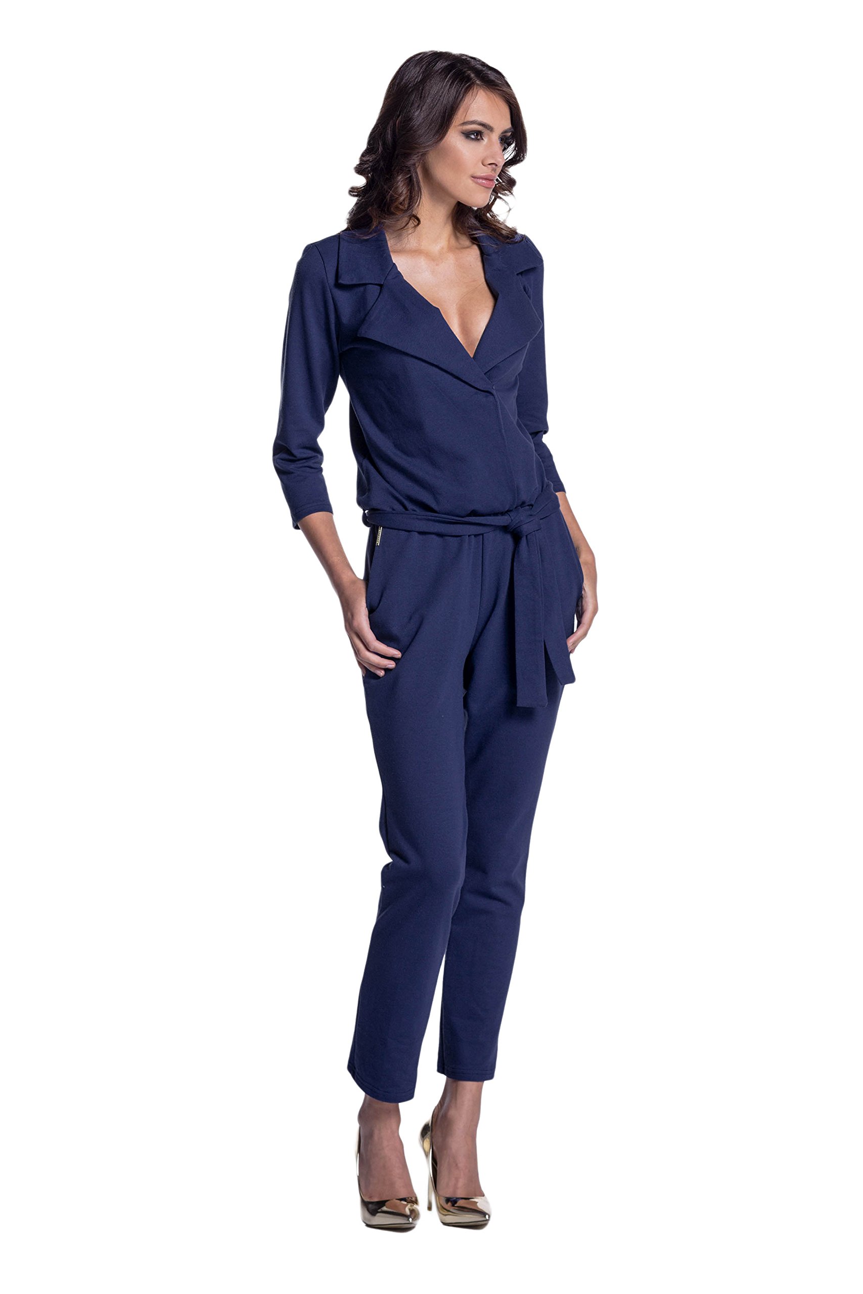 Lemoniade Elegante tuta donna lunga con scollo a cascata. Made in EU.