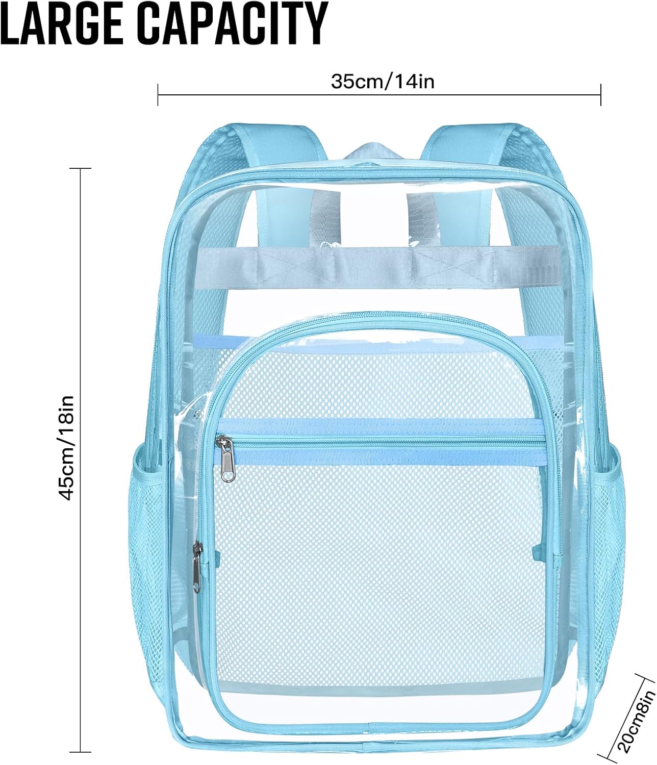 Clear Backpack,Sturdy Shape Heavy Duty Large Clear Backpack,Casual Daypacks (Blue) - Image 3