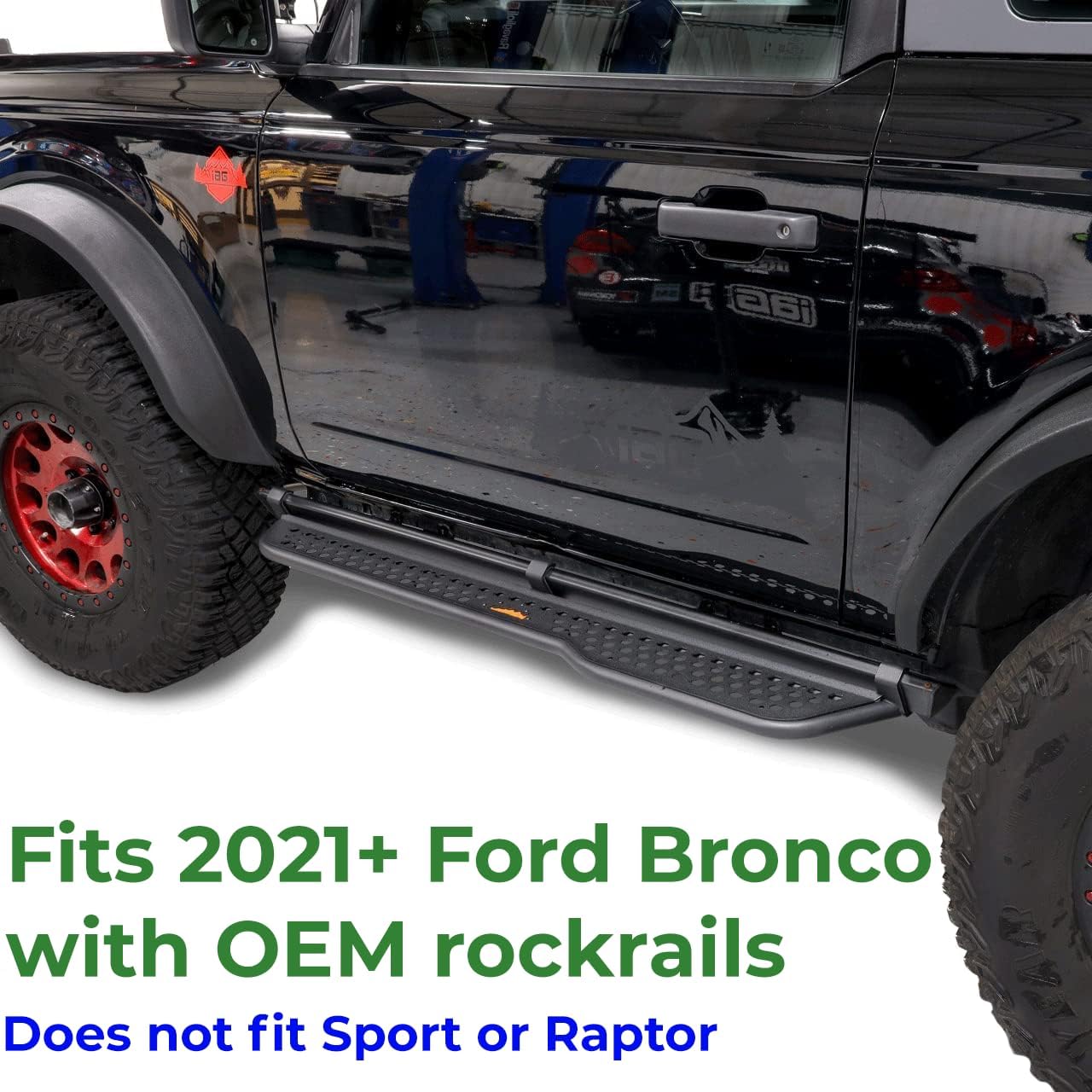 IAG Full Length EZ-Step for Ford Bronco 2021+ w/rockrails (2 Door, Orange Logo Plate, 1 Pair) (Does not fit Raptor or Sport)