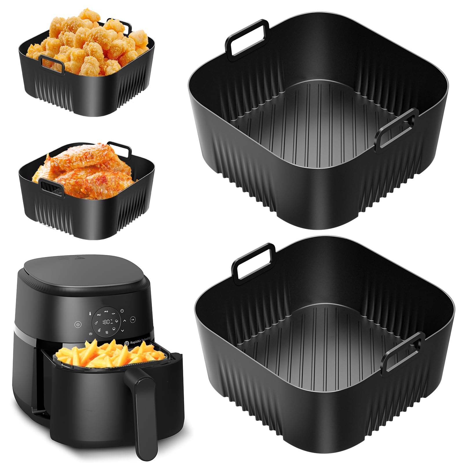 2psc 17cm Air Mold for Philips 4.1L Airfryer 3000L Series HD9252/90, Flat Silicone Air Fryer for 5000 Series 4.1L HD9255-80, Kitchen Accessories 4-4.1L