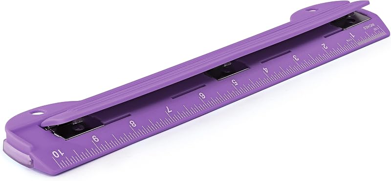3 Hole Punch Purple, Portable Hole Puncher for 3 Ring Binder, 3 Sheets Capacity, Removable Chip Tray, 10” Ruler for School, Office, Also Available in Pink, Blue, Green, Red, Grey, 1 Pc-by Enday