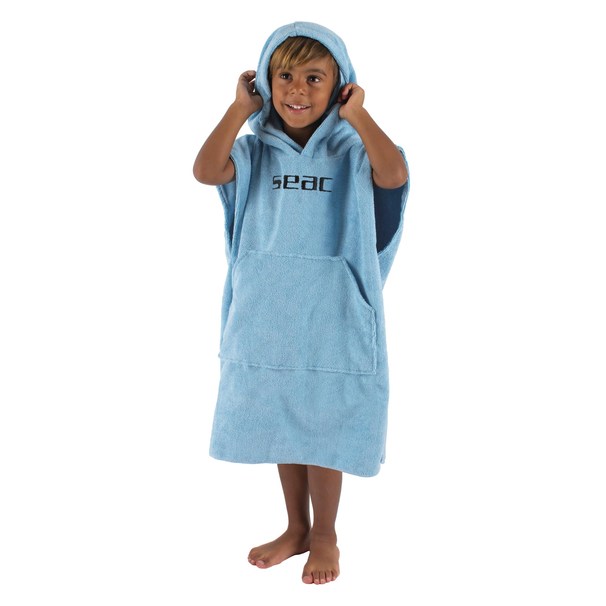 SEAC Poncho Surf Junior in Microfibra per Bambini | Asciugamano Accappatoio con Cappuccio Super Assorbente | Ideale per Mare, Piscina e Sport Acquatici