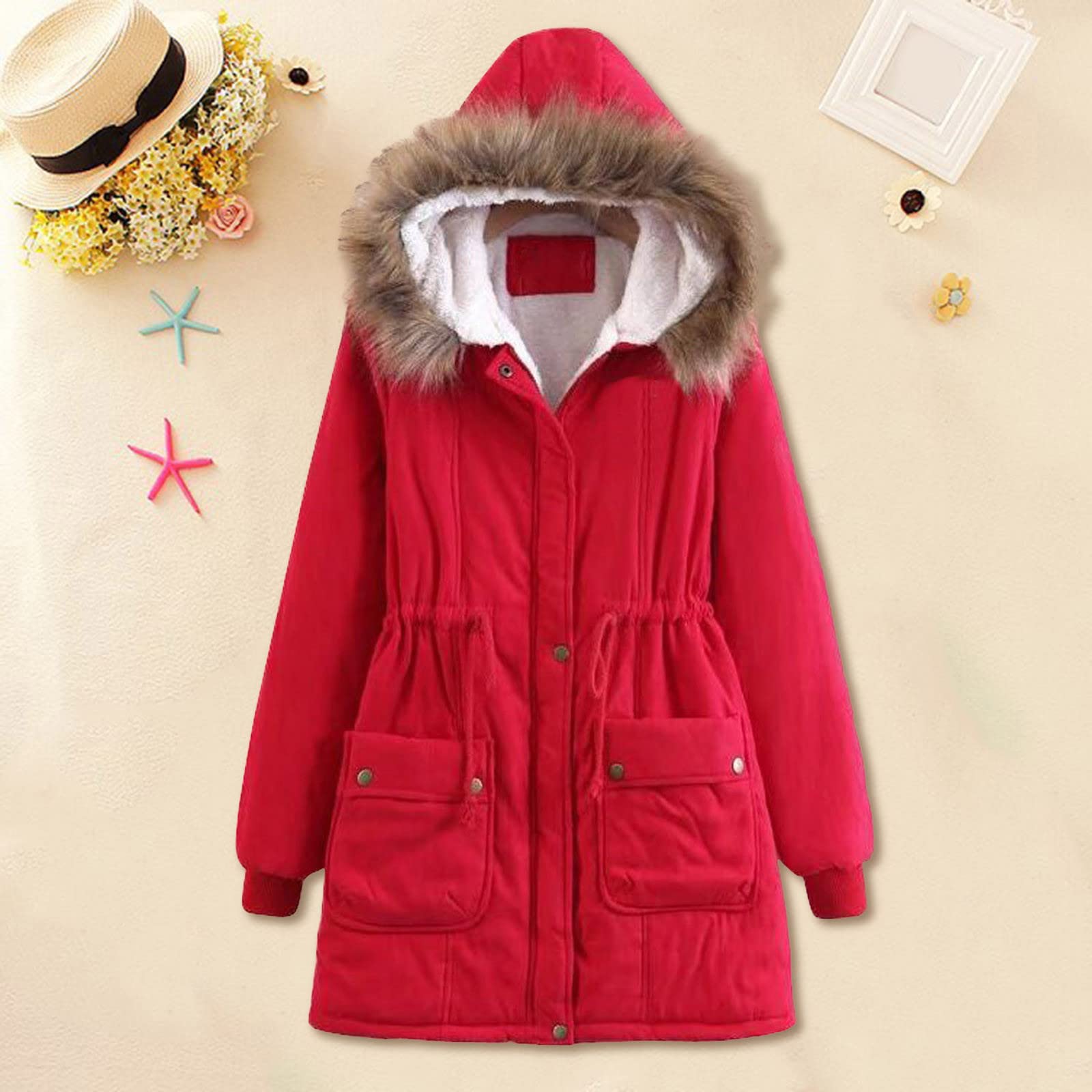 Chaquetas de forro polar de gran tamaño con cremallera completa, cordón de manga larga, capucha exterior resistente al viento, chaqueta delgada cálida para mujer