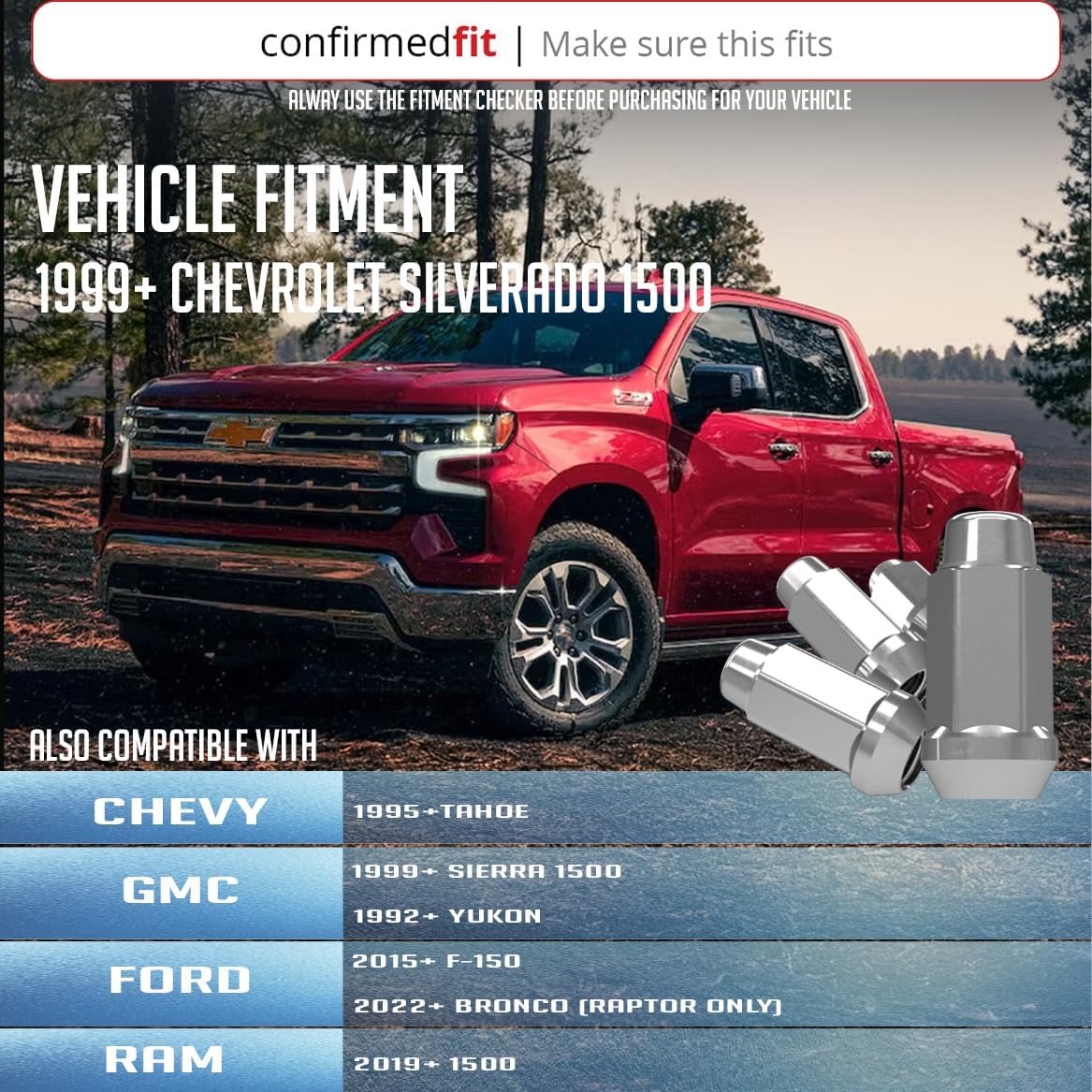 Wheel Accessories Parts Premium Spline Lug Nuts 2 Year Warranty M14x1.5 14x1.5 Thread 1.90" Long Chrome 3/4" 19mm Hex Fits Chevy Silverado 1500 Ford F-150 GMC Sierra 1500 RAM 1500