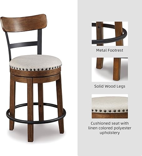 Miniatura 7 de Signature Design by Ashley Valebeck Rustic Farmhouse Swivel Bar Stool – 24.5″ Counter Height, 360° Swivel Metal & Wood Frame, Polyester Upholstery –