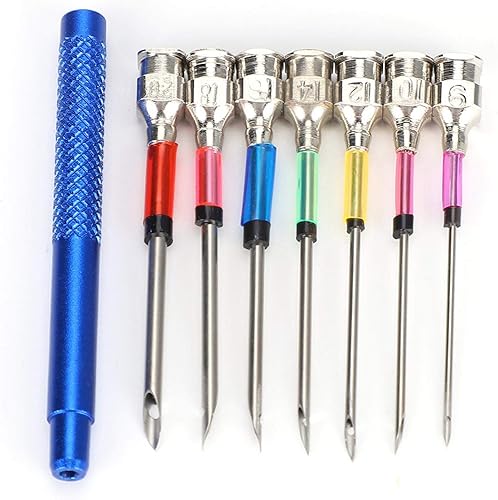 Juego de agujas de punzón, kit de costura de acero con mango para coser 7 tamaños de punto de cruz, kit de bordado, bolígrafo de bordado, punzón de