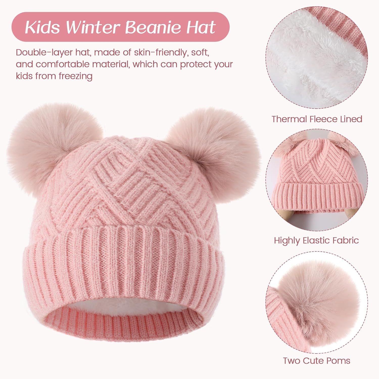 3 Pcs Kids Winter Hat Gloves Scarf Set, Toddler Thermal Fleece Lined Set