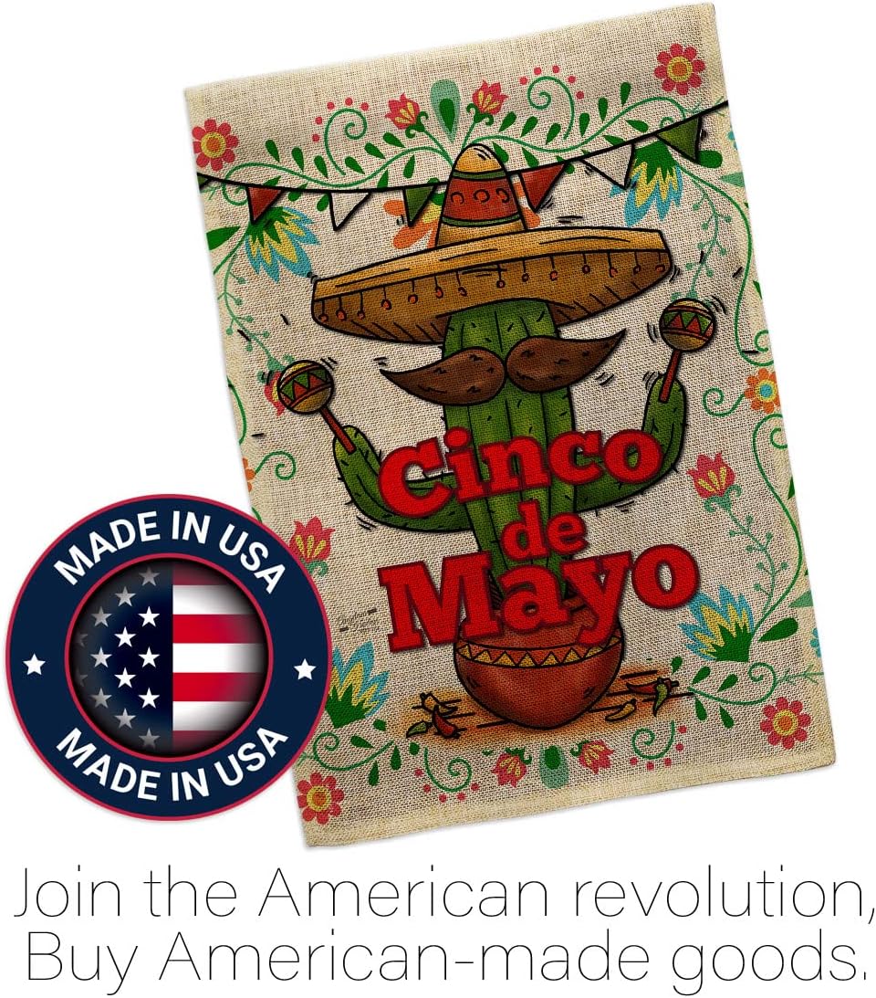 Cinco de Mayo Garden Flag Summer Party Cactus Pinata Sombrero Fiesta Outdoor House Decoration Banner Small Yard Double-Sided, Thick Burlap, Mexican Independence Day Gifts Made In USA