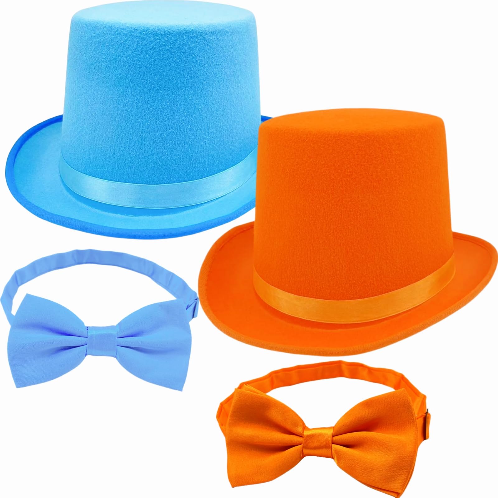 ZHANGBY 2 Pcs Adult Top Hat Costume Set with Bow Tie, Halloween Party Magician Hat, Blue, Orange