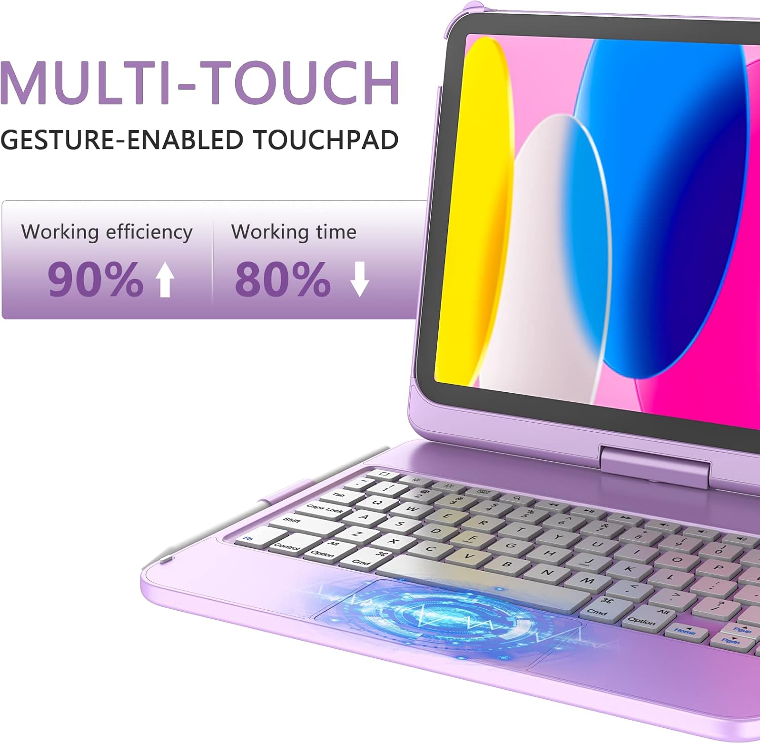 TaIYanG for iPad A16 11th 10th Generation Case with Keyboard 10.9" 2022 & 11 inch 2025, Touch Trackpad Keyboard Case for 10th Generation-360° Rotate,Pencil Holder, Keyboard for iPad 10th Gen, Purple - Image 3